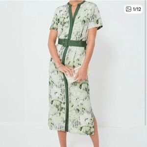 Tuckernuck Green and White Belted Midi Dress